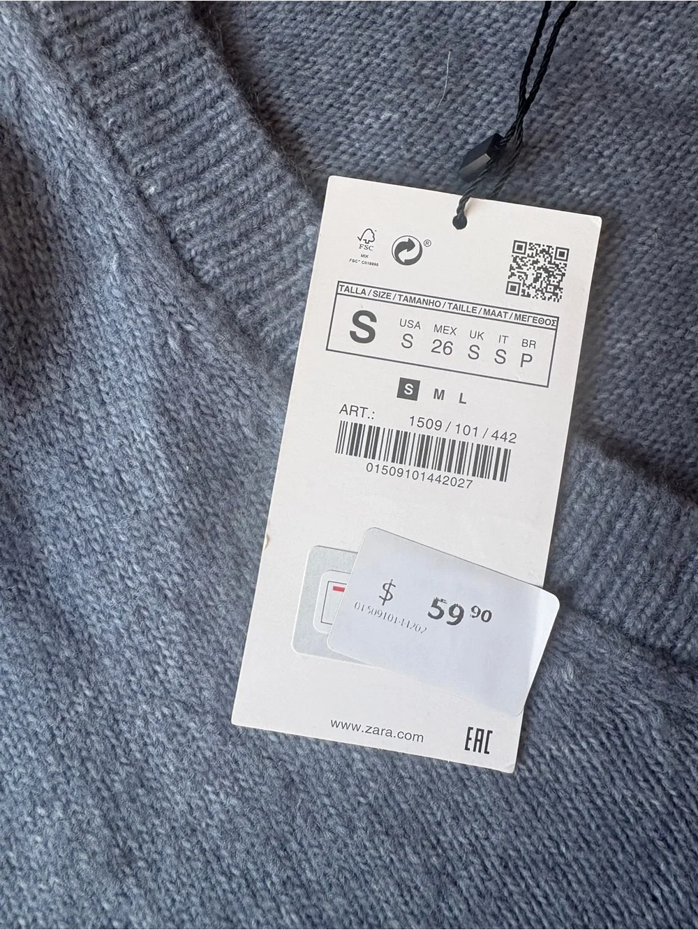 NWT Zara V-Neck Knit Sweater - Dusty Gray Blue - Picture 2 of 6